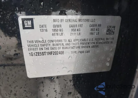 2017 Chevrolet Malibu 1Lt z USA, uszkodzony, nr VIN 1G1ZE5ST1HF202408